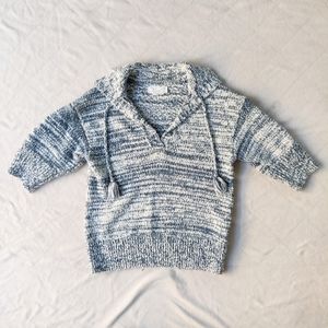 Anthropologie by Anthropologie Pullover Tassel Textured Sweater Blue & White XS